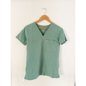 Figs Sage Green V-Neck Short Sleeve Top